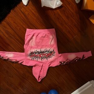 Pink Brainwashed Hellstar Hoodie Graphic Hoodie with Flame Design